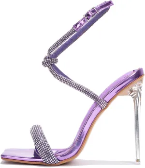 Cape Robbin Women's Clear Stiletto Heels - Open Square Toe Ankle Strap Dress Sandals with Rhinestones (Lexington)