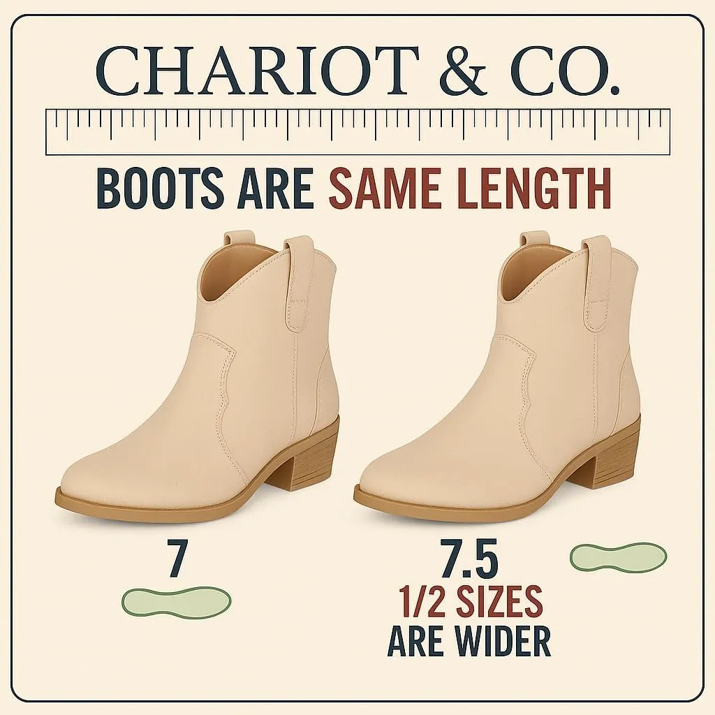 Chariot & Co Cowboy Boots for Women - Western Style Stacked Heel Ankle Boot - Seamy