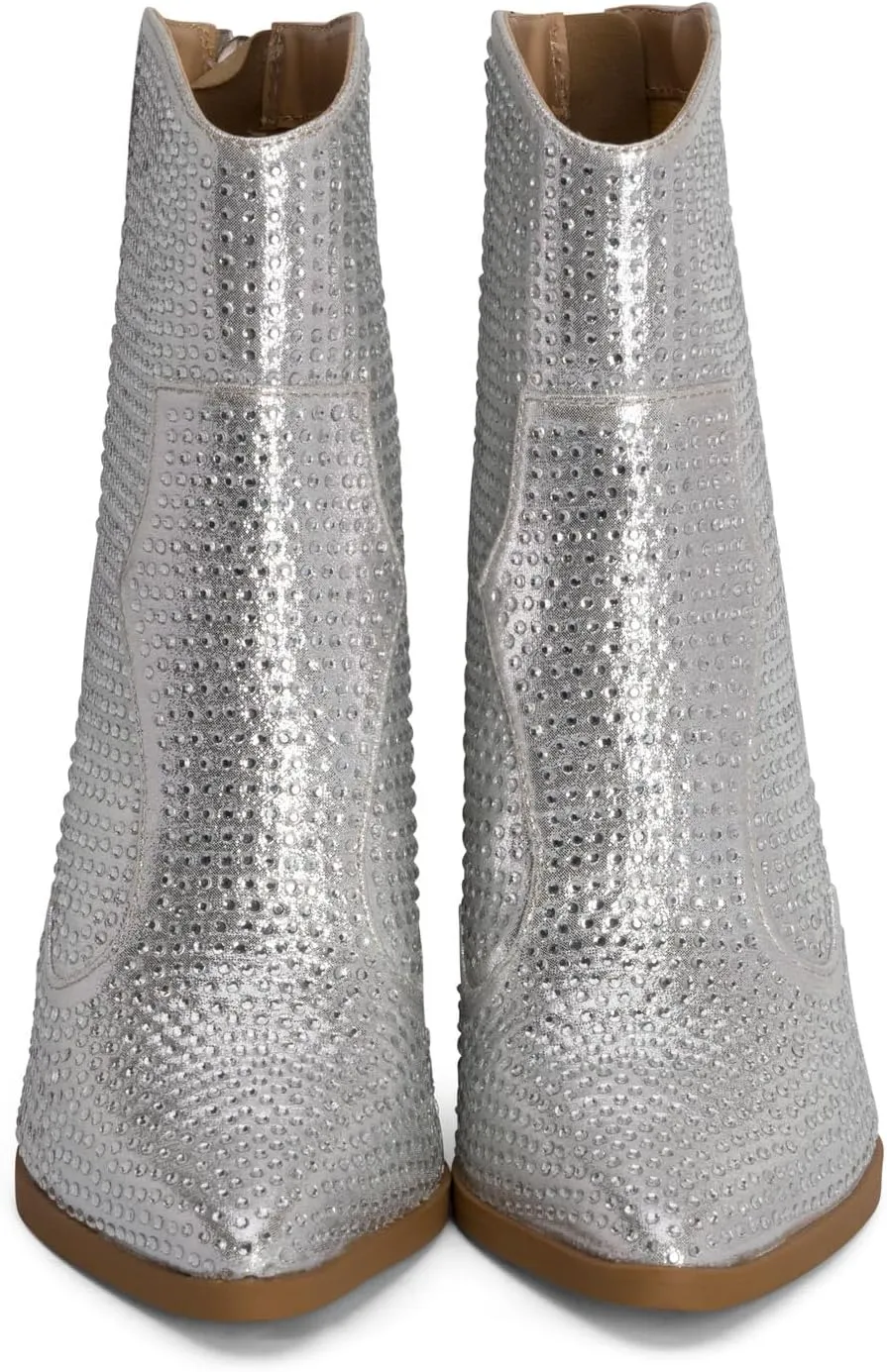 Chariot & Co Wyatt Sparkly Cowgirl Boots for Women – Silver, Gold, Black Western Ankle Booties with Rhinestones – Bedazzled Cowboy Boots 3.25” Heel