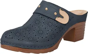 Chunky Heels Sandals for Women Summer Breathable Hollow Out Closed Toe Mules Retro Flower Pattern Slip On Slides Loafer Shoes Comfortable Low Heel Slip-on Wooden Clogs