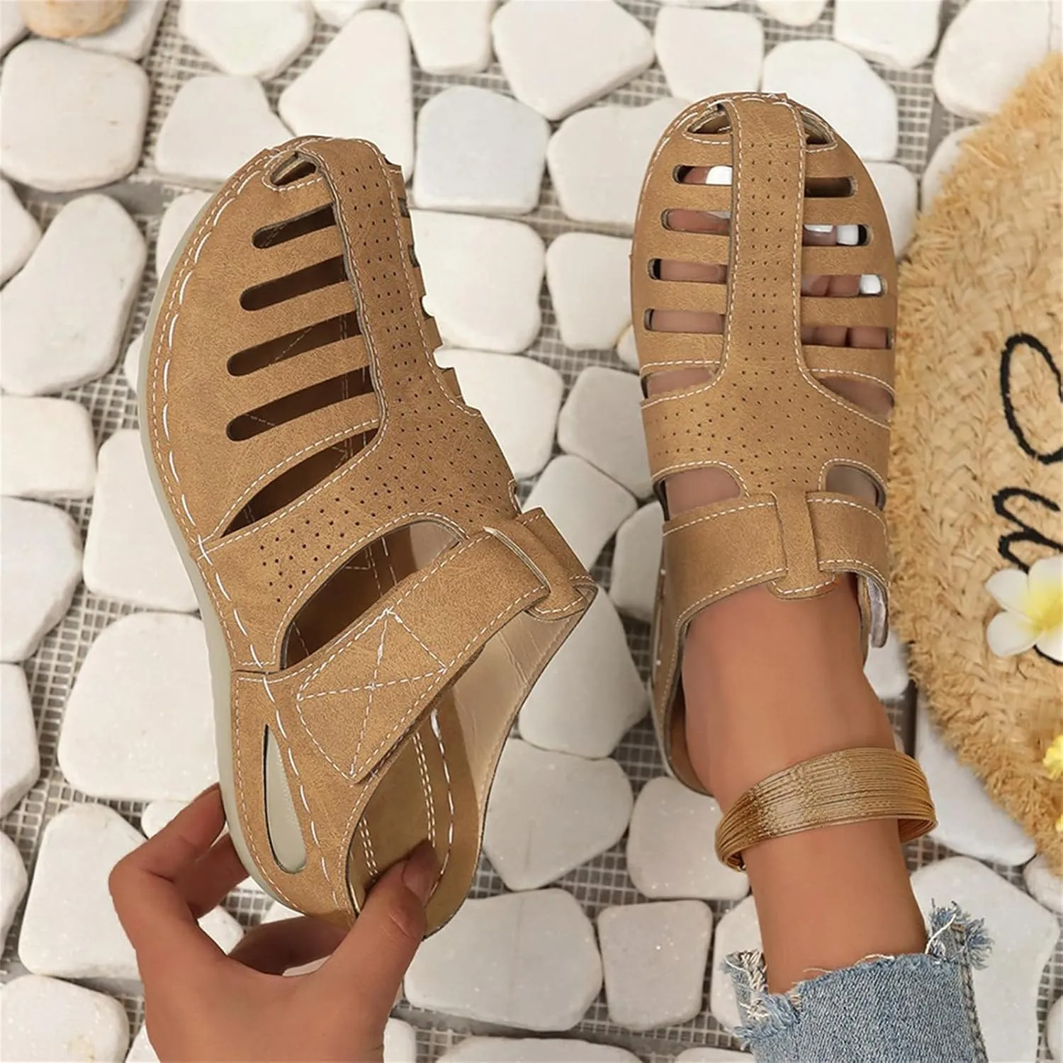 Clogs for Women Mules Shoes Comfortable Dressy Closed Toe Platform Sandals Summer Orthopedic Comfort Casual Adjustable Ankle Strap Hook Loop Bohemia Gladiator Slip On Walking Wedge Slippers