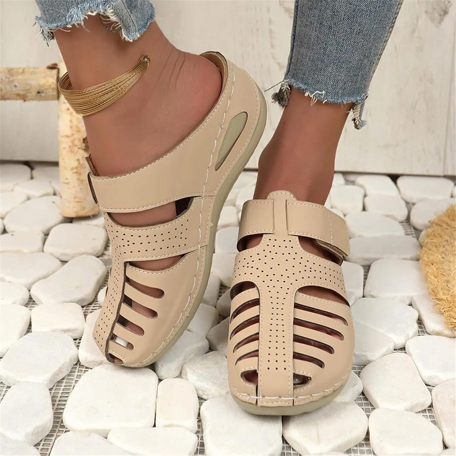 Clogs for Women Mules Shoes Comfortable Dressy Closed Toe Platform Sandals Summer Orthopedic Comfort Casual Adjustable Ankle Strap Hook Loop Bohemia Gladiator Slip On Walking Wedge Slippers