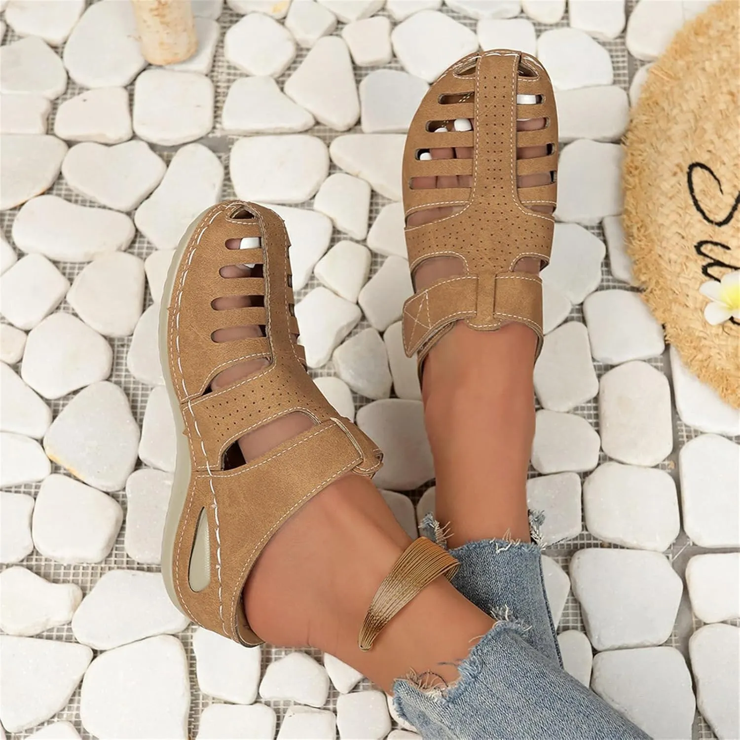 Clogs for Women Mules Shoes Comfortable Dressy Closed Toe Platform Sandals Summer Orthopedic Comfort Casual Adjustable Ankle Strap Hook Loop Bohemia Gladiator Slip On Walking Wedge Slippers