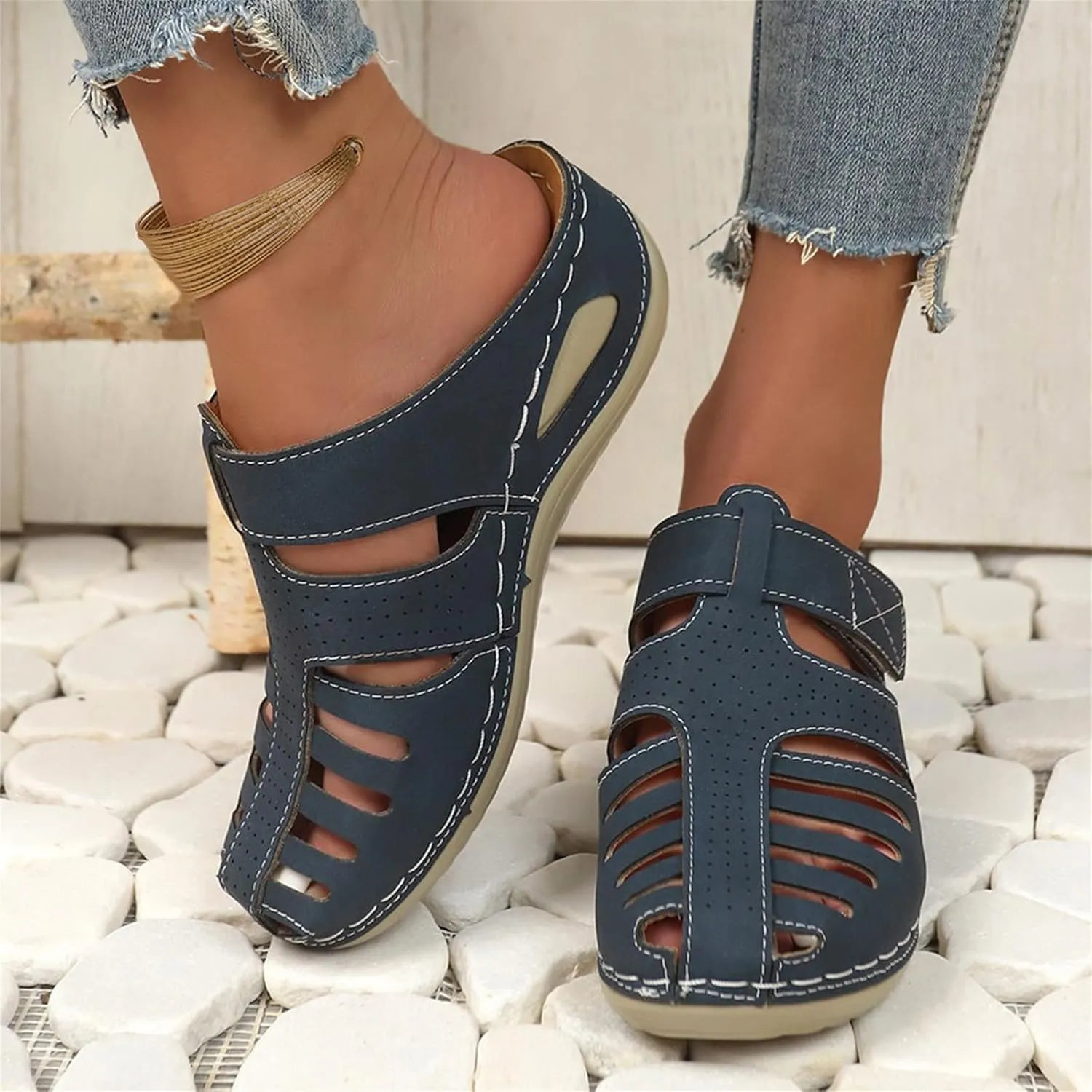 Clogs for Women Mules Shoes Comfortable Dressy Closed Toe Platform Sandals Summer Orthopedic Comfort Casual Adjustable Ankle Strap Hook Loop Bohemia Gladiator Slip On Walking Wedge Slippers