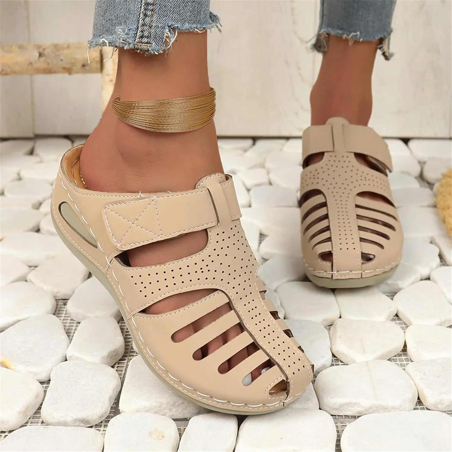 Clogs for Women Mules Shoes Comfortable Dressy Closed Toe Platform Sandals Summer Orthopedic Comfort Casual Adjustable Ankle Strap Hook Loop Bohemia Gladiator Slip On Walking Wedge Slippers