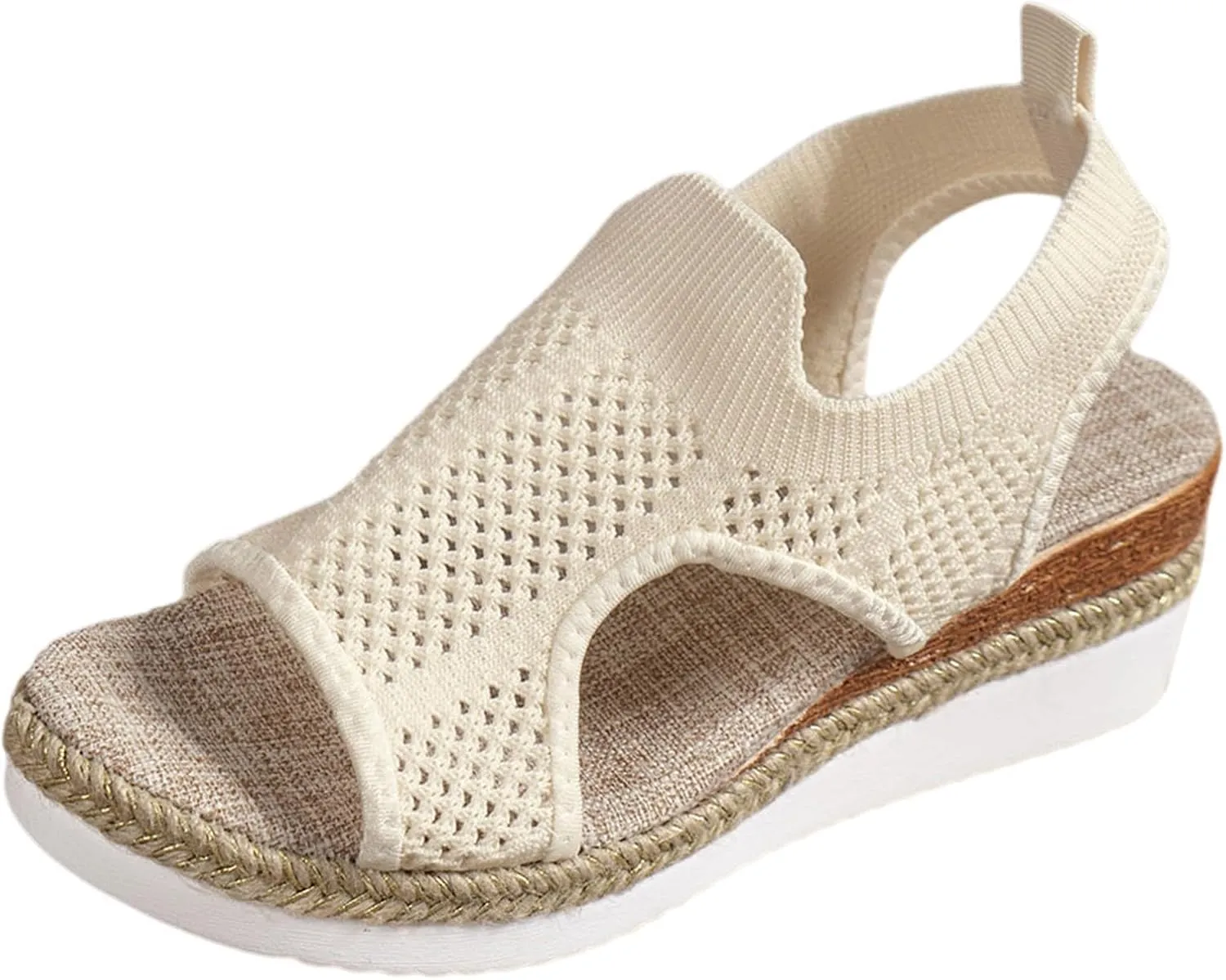 Closed Toe Sandals Women Summer Casual Hollow Strappy Flat Buckle Strap Comfort Insoles, Stylish Jute Wrapped Bottom Design Arch Support Wedge Platform Sandals
