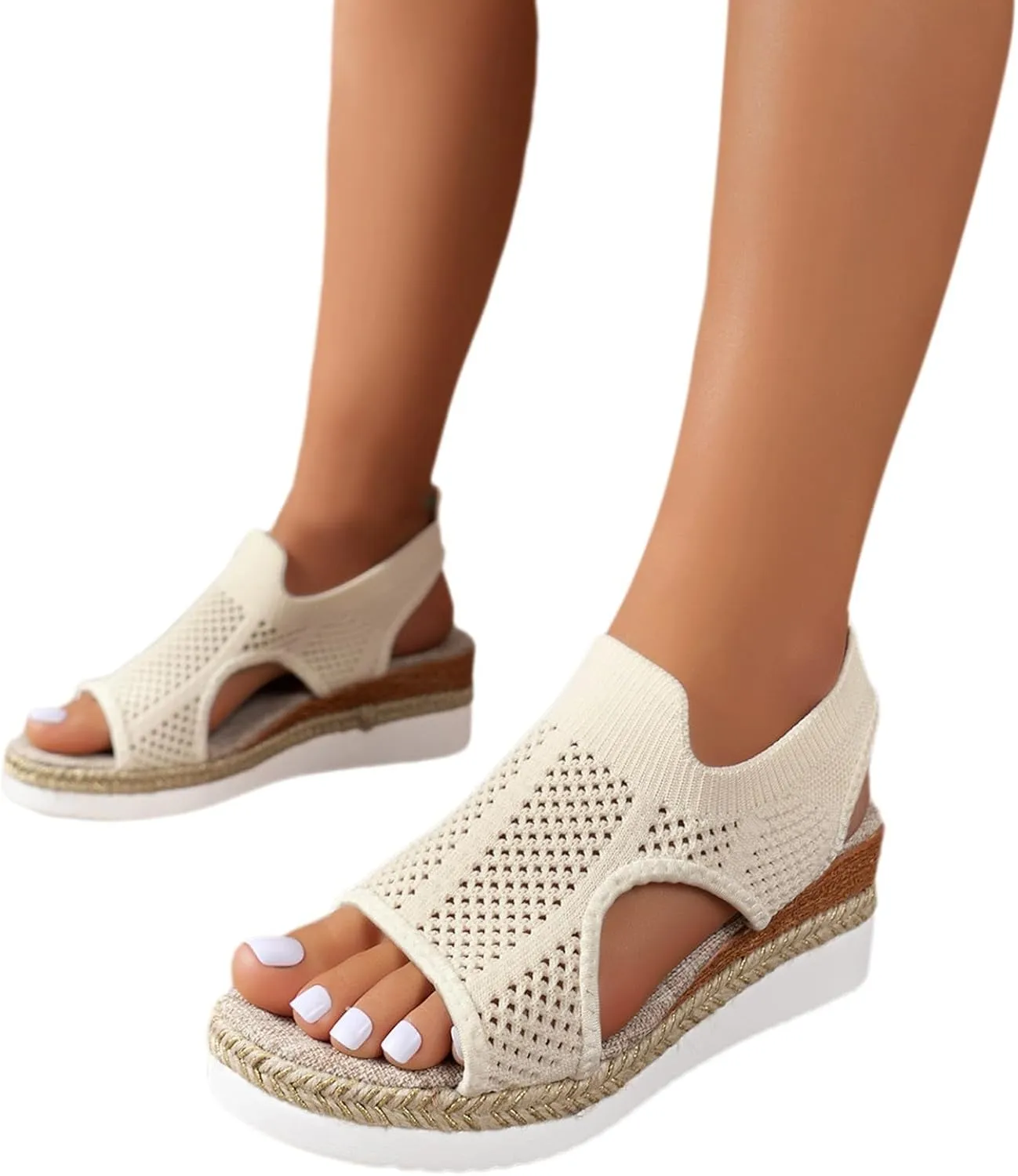 Closed Toe Sandals Women Summer Casual Hollow Strappy Flat Buckle Strap Comfort Insoles, Stylish Jute Wrapped Bottom Design Arch Support Wedge Platform Sandals