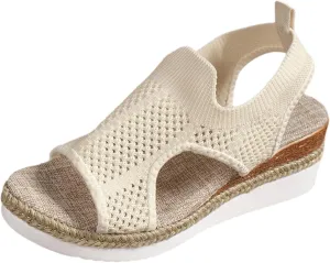 Closed Toe Sandals Women Summer Casual Hollow Strappy Flat Buckle Strap Comfort Insoles, Stylish Jute Wrapped Bottom Design Arch Support Wedge Platform Sandals