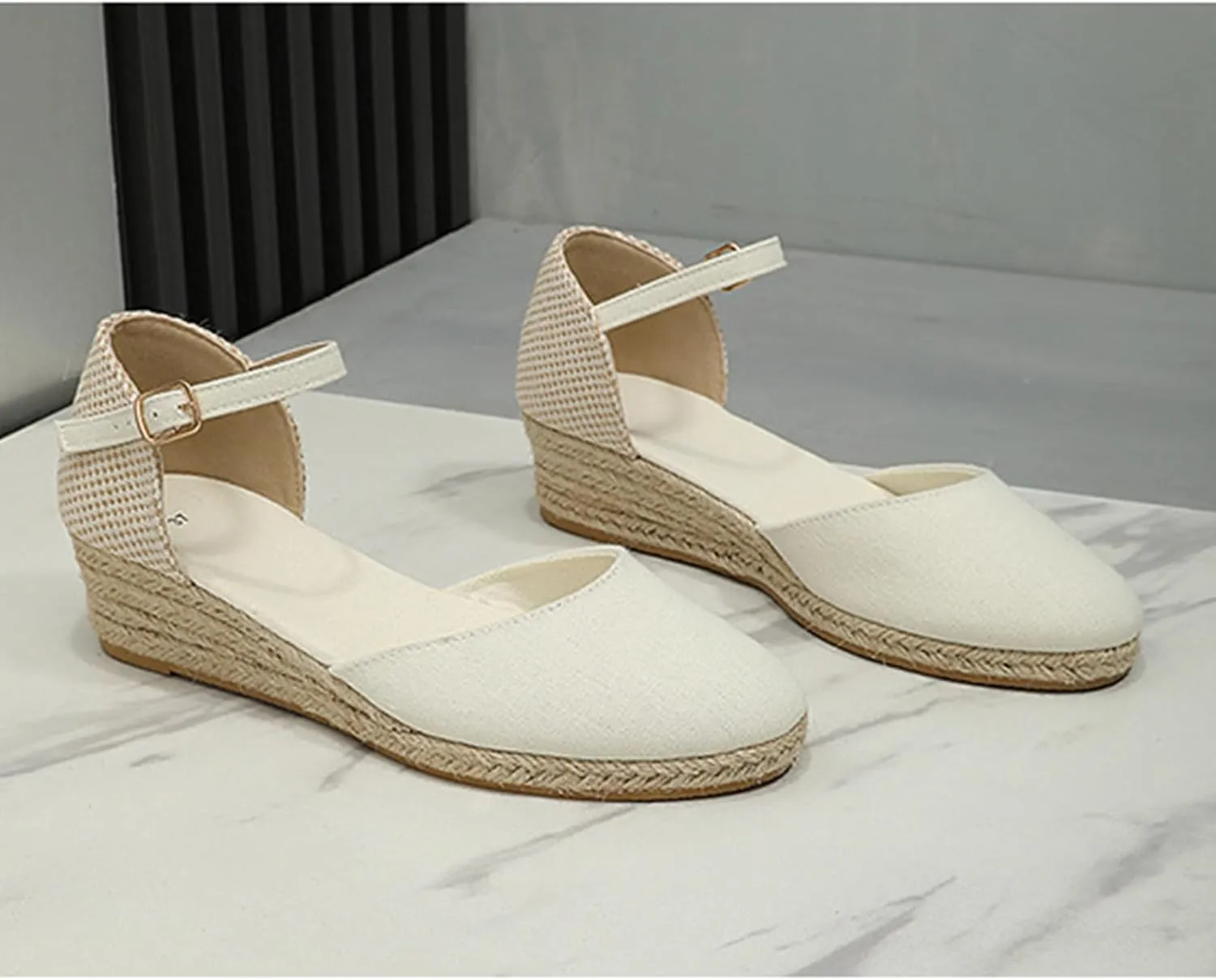 Closed Toe Sandals Women Summer Espadrille Platform Wedge Sandals Arch Support Outdoor Beach Slippers Comfortable Orthopedic Sandal Buckle Strap Casual Shoes