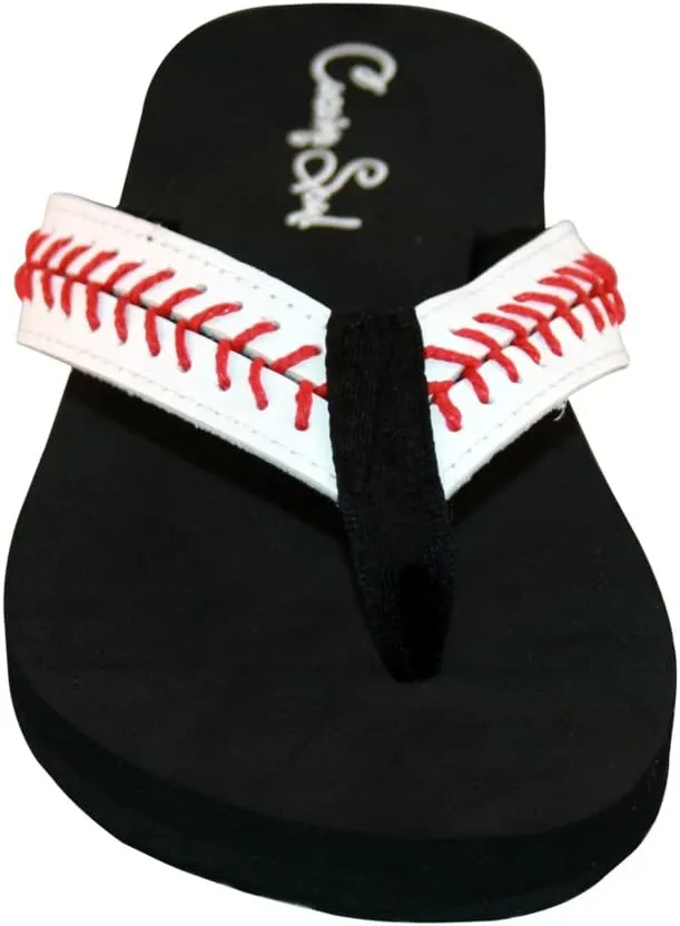 Cocomo Soul Baseball Leather Flip Flops Baseball Mom Flip Flops Baseball Sandals Baseball Flip Flops for Women