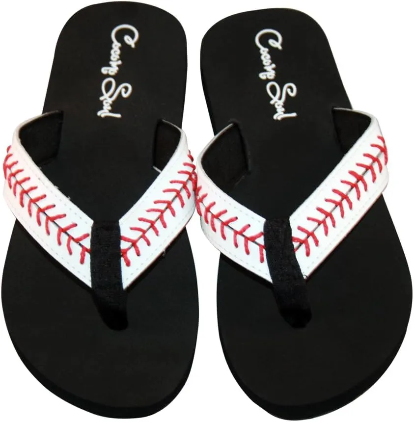Cocomo Soul Baseball Leather Flip Flops Baseball Mom Flip Flops Baseball Sandals Baseball Flip Flops for Women