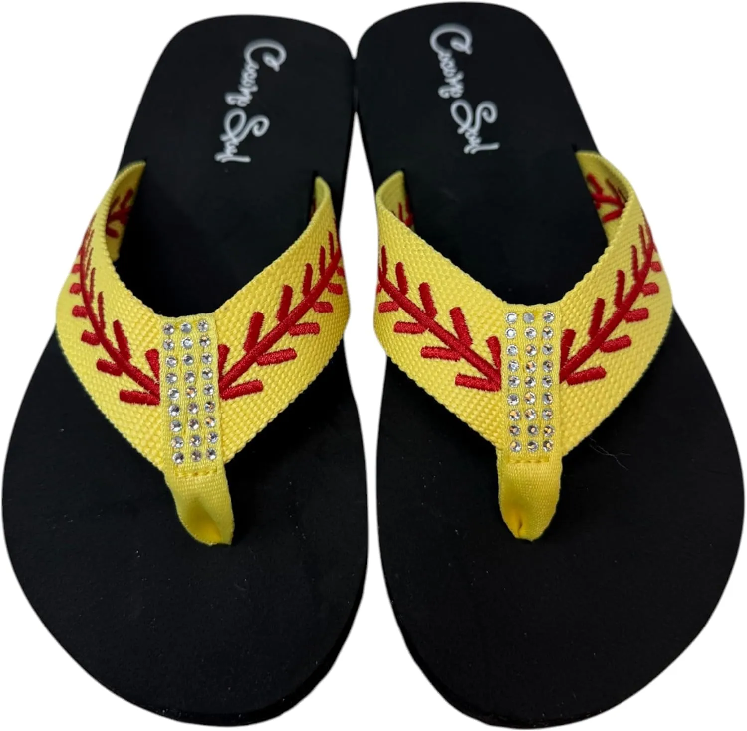 Cocomo Soul Rhinestone Softball Flip Flops | Rhinestone Embroidered Softball Flip Flops | Softball Slippers | Softball Sandals | Softball Flip Flops for Women | Softball MOM Flip Flops