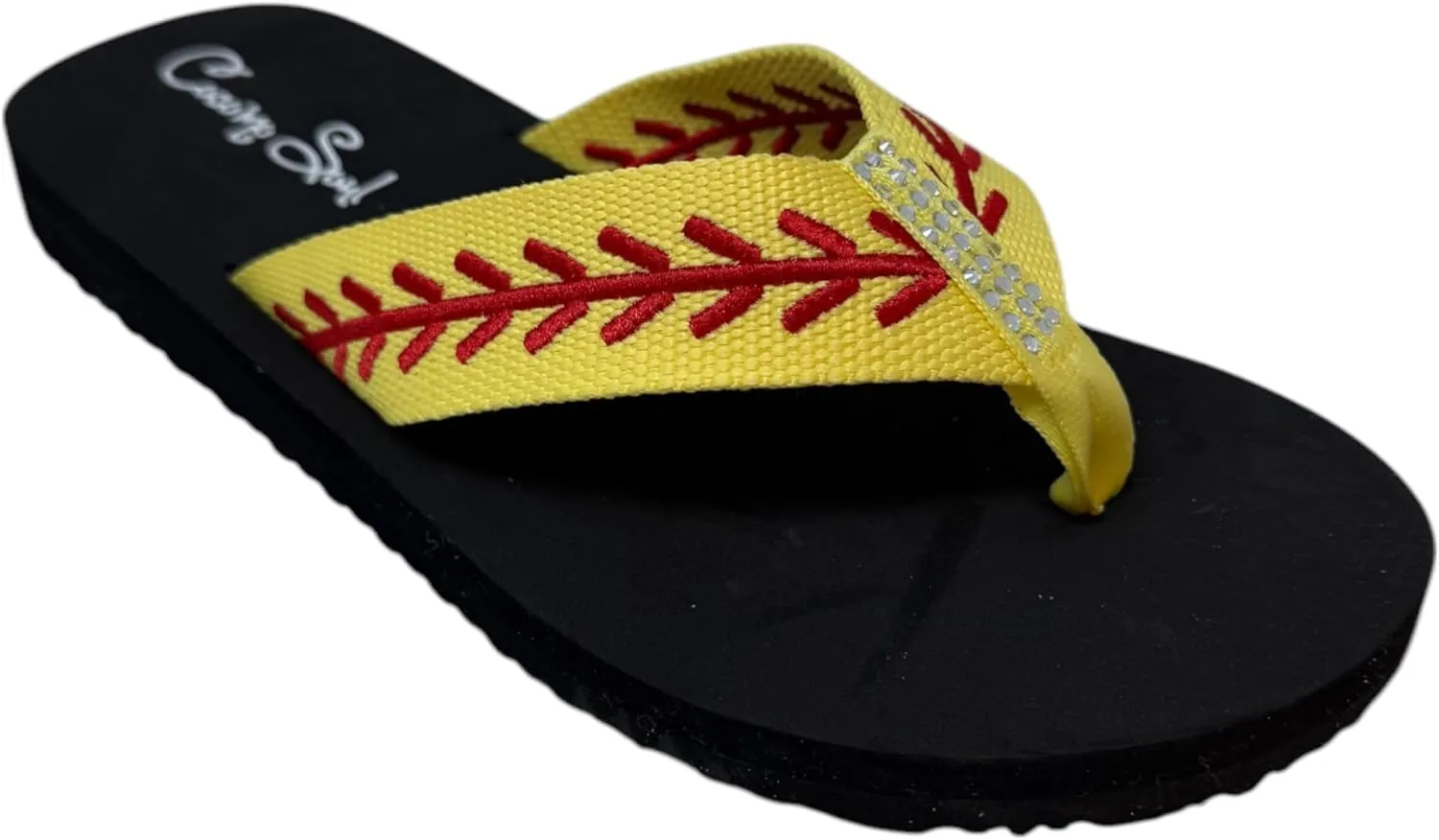 Cocomo Soul Rhinestone Softball Flip Flops | Rhinestone Embroidered Softball Flip Flops | Softball Slippers | Softball Sandals | Softball Flip Flops for Women | Softball MOM Flip Flops