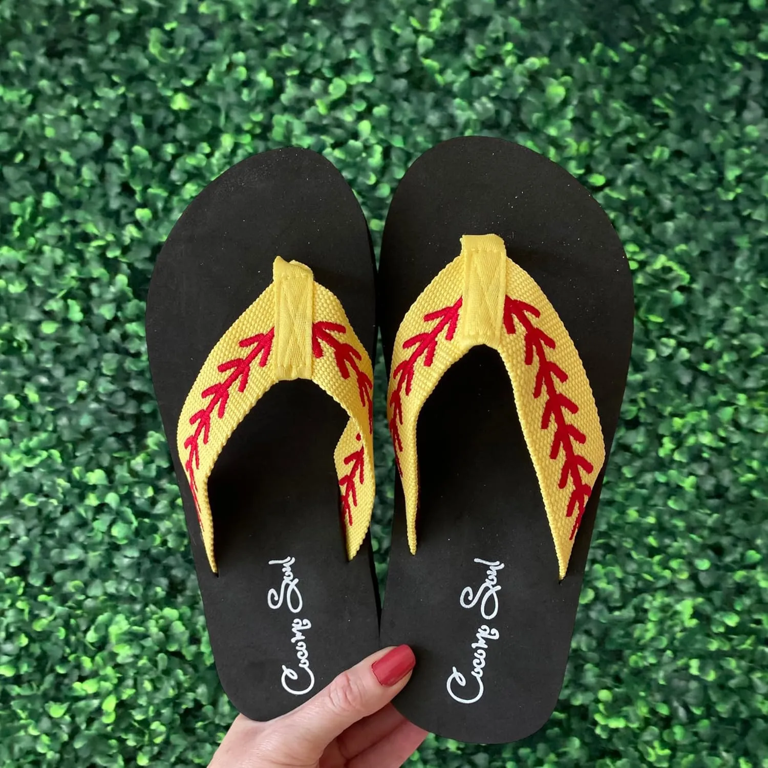 Cocomo Soul Softball Flip Flops | Embroidered Softball Flip Flops | Softball Slippers | Softball Sandals | Softball Flip Flops for Women | Softball MOM Flip Flops