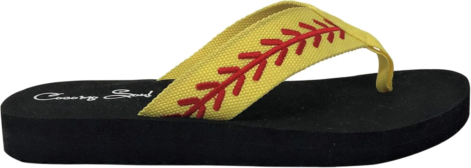 Cocomo Soul Softball Flip Flops | Embroidered Softball Flip Flops | Softball Slippers | Softball Sandals | Softball Flip Flops for Women | Softball MOM Flip Flops