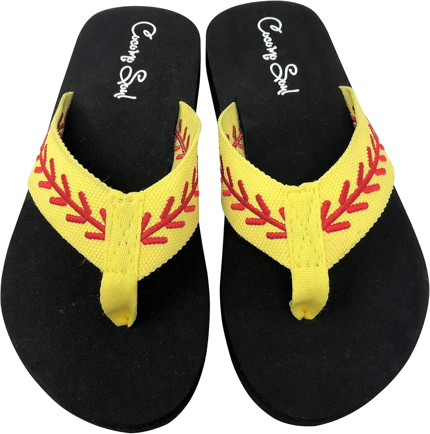 Cocomo Soul Softball Flip Flops | Embroidered Softball Flip Flops | Softball Slippers | Softball Sandals | Softball Flip Flops for Women | Softball MOM Flip Flops