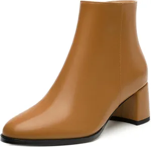 Comfort Ankle Boots for Women Low Chunky Heel Side Zipper Round Toe Short Boots Elegant Classic Fashion Fall Winter Boots 2 Inch