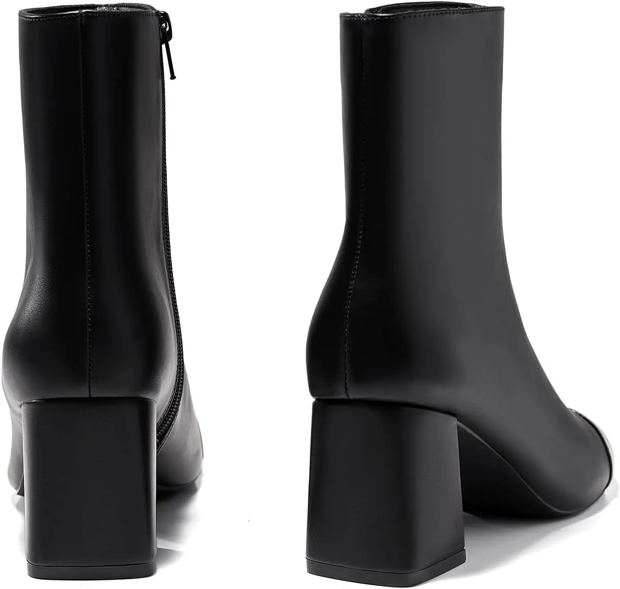 Coutgo Womens Ankle Boots Chunky Block Heel Two Tone Round Toe Side Zipper Dress Fall Booties Shoes