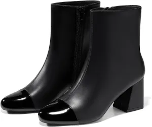Coutgo Womens Ankle Boots Chunky Block Heel Two Tone Round Toe Side Zipper Dress Fall Booties Shoes
