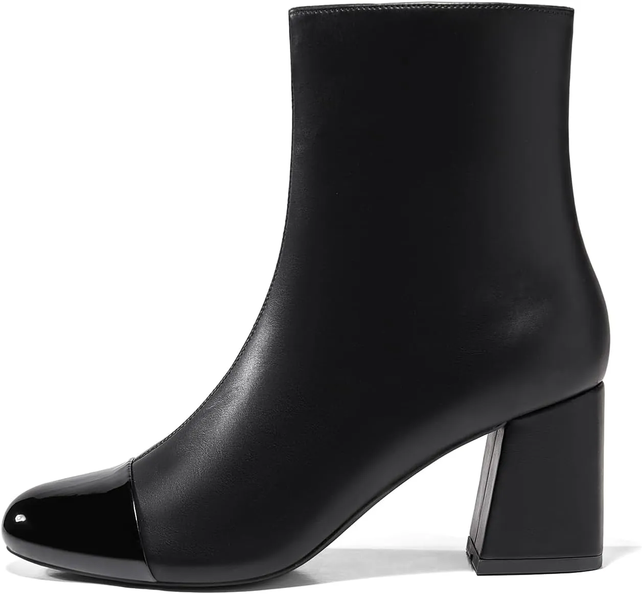 Coutgo Womens Ankle Boots Chunky Block Heel Two Tone Round Toe Side Zipper Dress Fall Booties Shoes