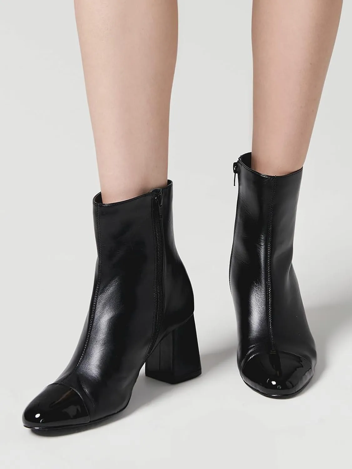Coutgo Womens Ankle Boots Chunky Block Heel Two Tone Round Toe Side Zipper Dress Fall Booties Shoes
