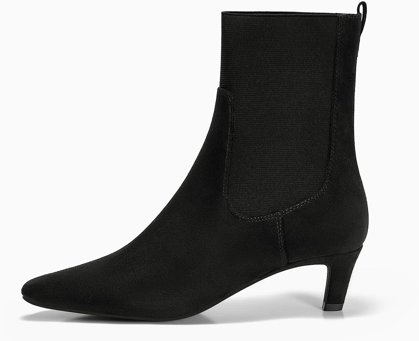 Coutgo Womens Ankle Boots Low Kitten Heel Pointed Toe Slip On Elastic Dressy Fall Winter Booties Shoes