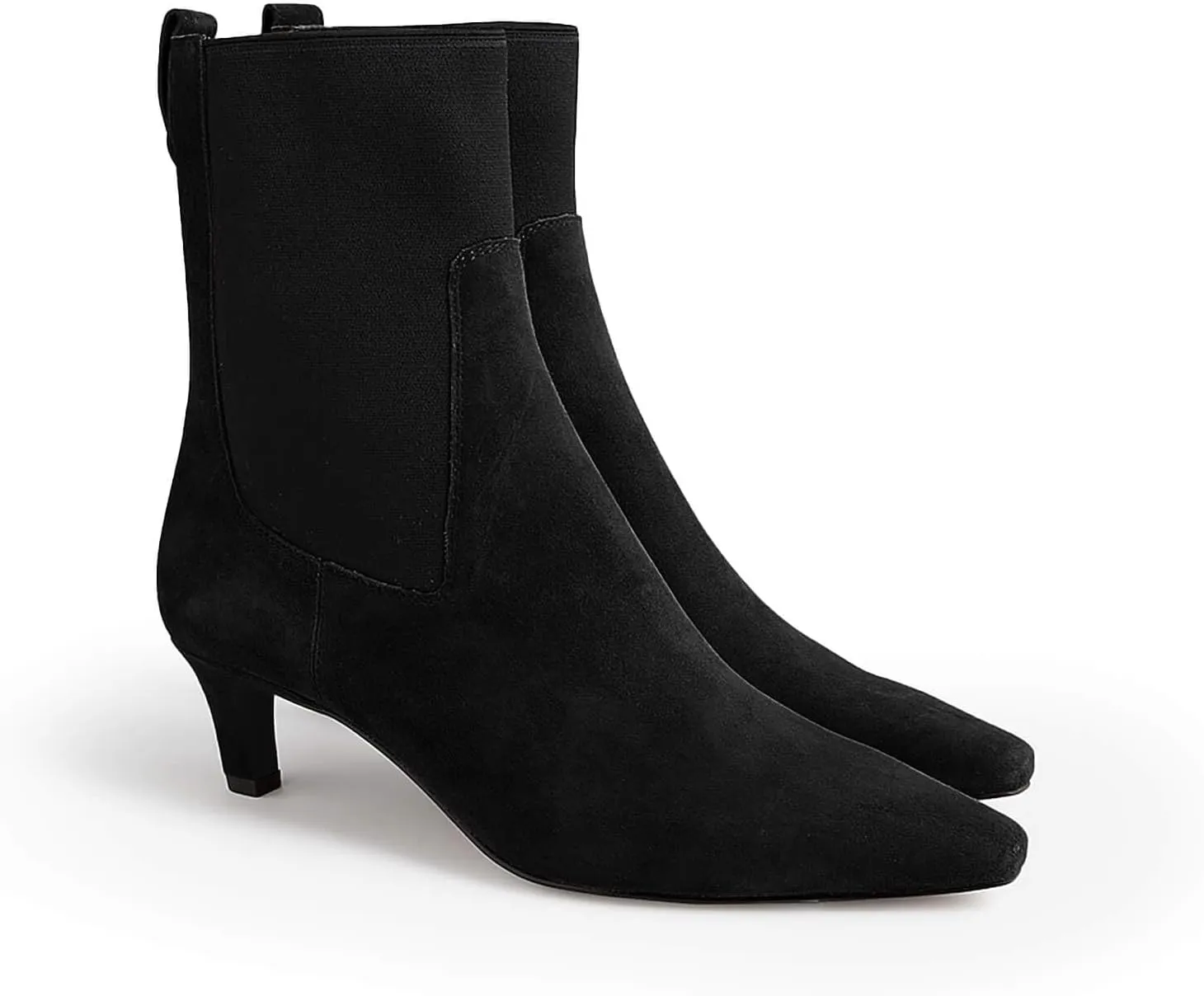 Coutgo Womens Ankle Boots Low Kitten Heel Pointed Toe Slip On Elastic Dressy Fall Winter Booties Shoes