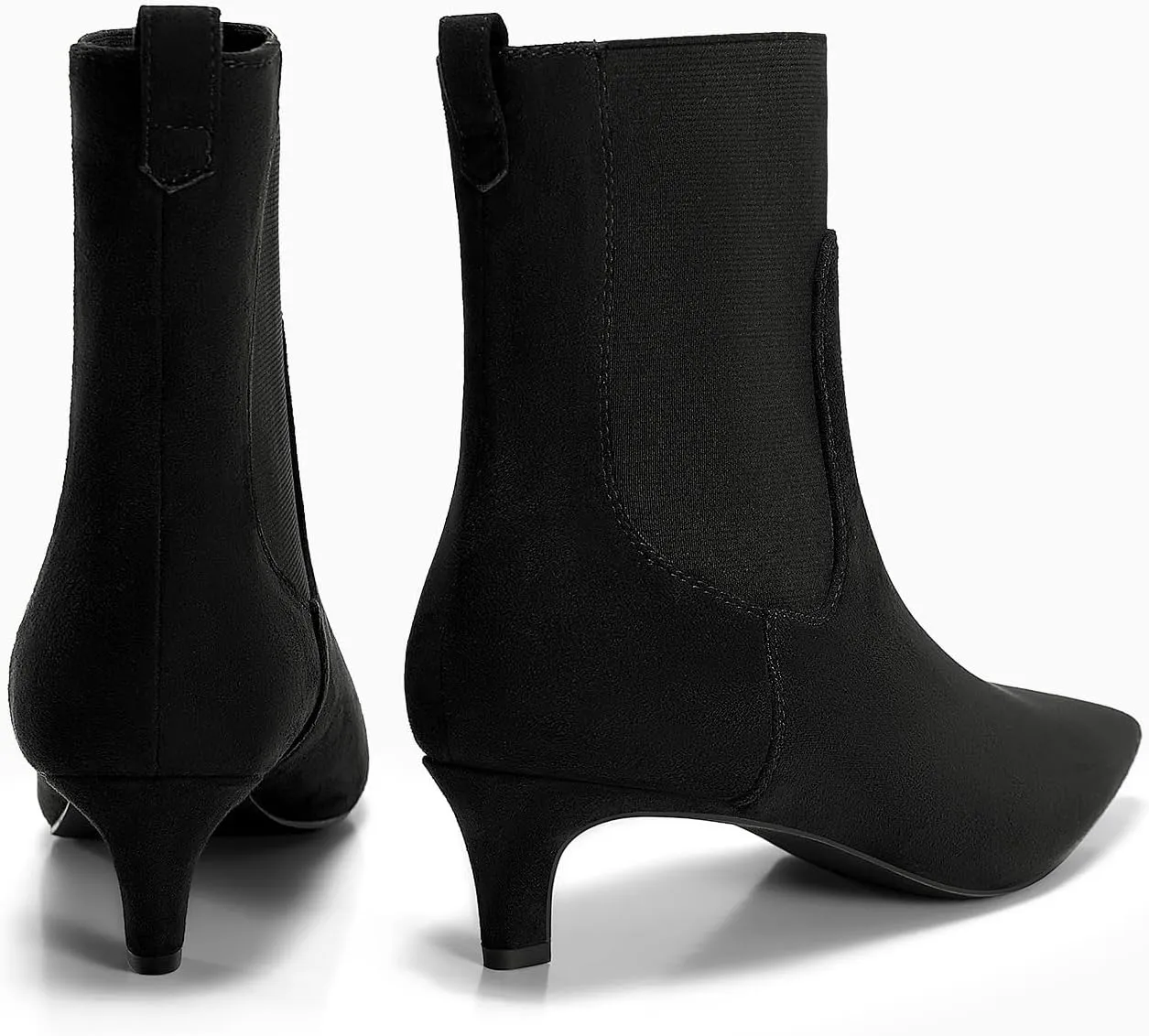 Coutgo Womens Ankle Boots Low Kitten Heel Pointed Toe Slip On Elastic Dressy Fall Winter Booties Shoes