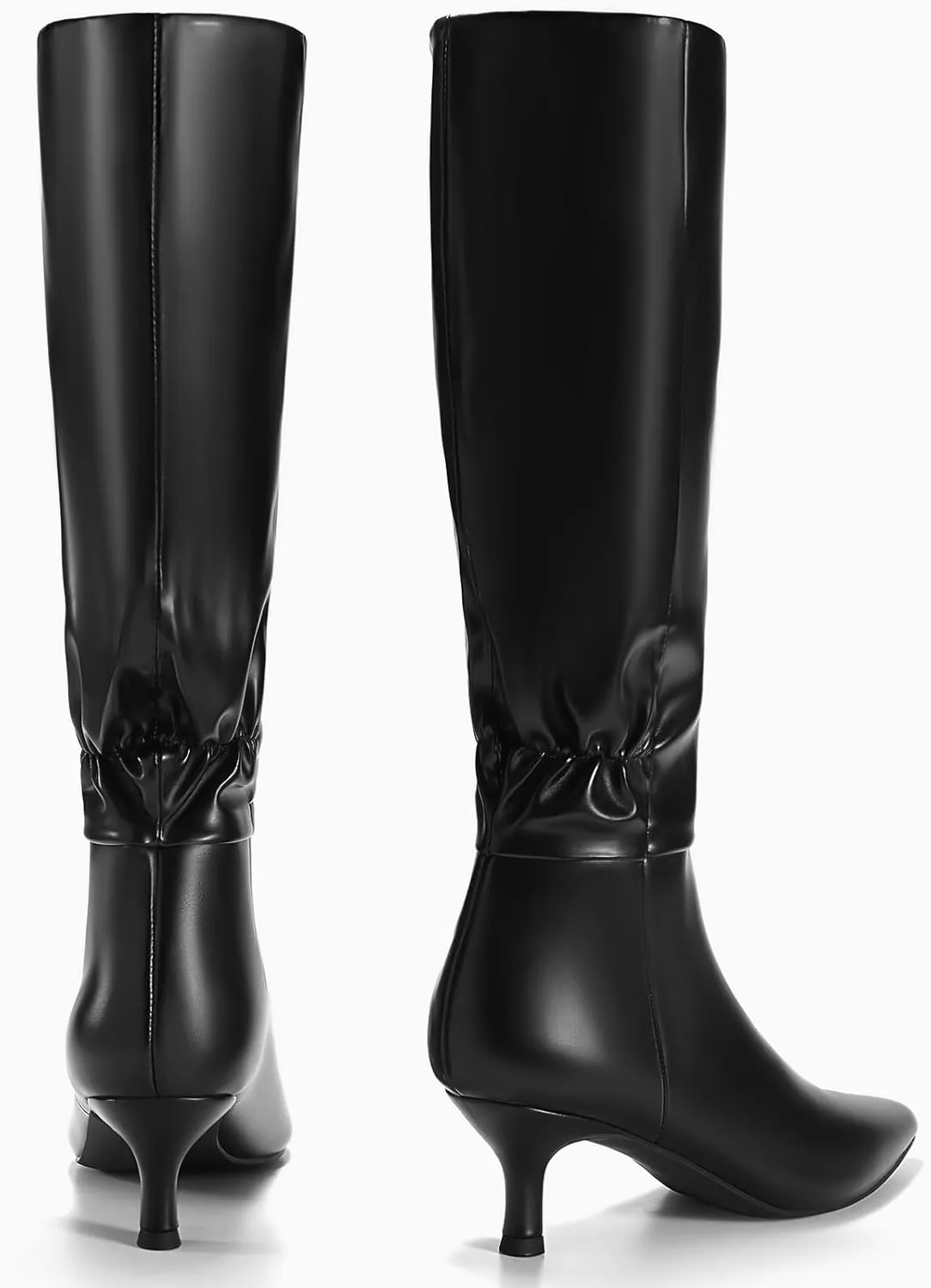 Coutgo Womens Kitten Heel Knee High Boots Pointed Toe Tall Boots Pull On Winter Dress Long Boot Shoes