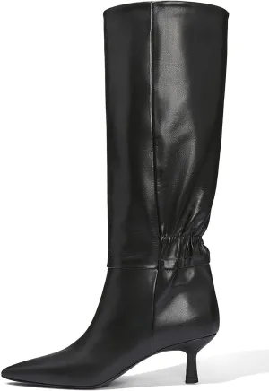 Coutgo Womens Kitten Heel Knee High Boots Pointed Toe Tall Boots Pull On Winter Dress Long Boot Shoes