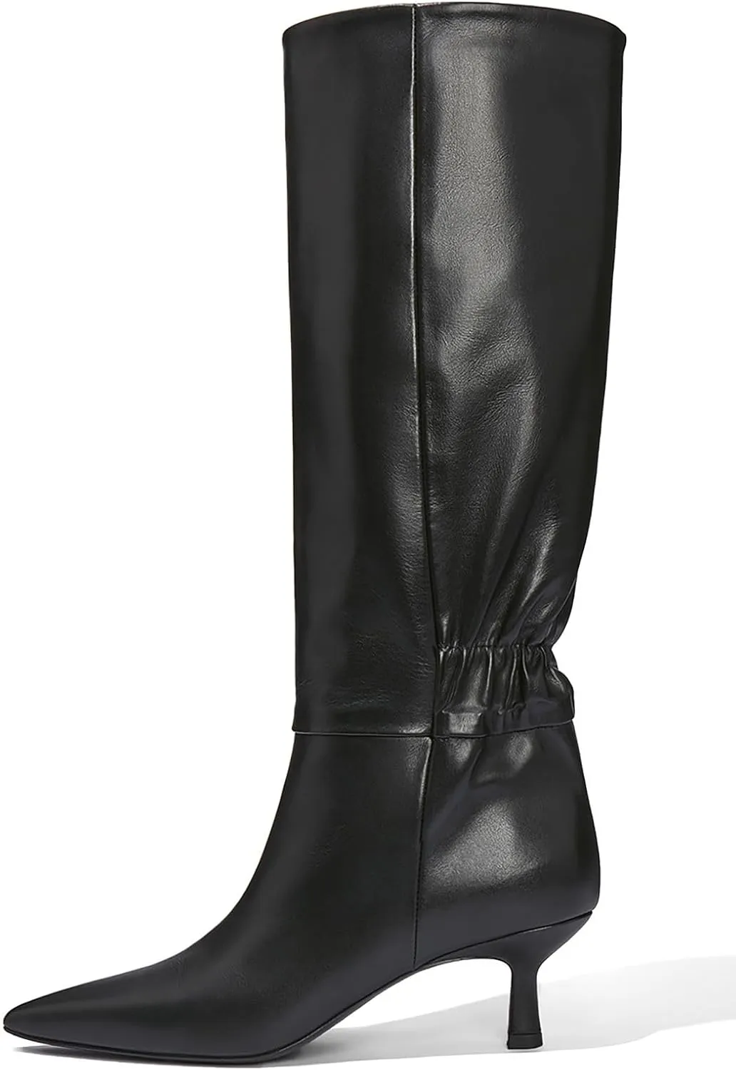 Coutgo Womens Kitten Heel Knee High Boots Pointed Toe Tall Boots Pull On Winter Dress Long Boot Shoes