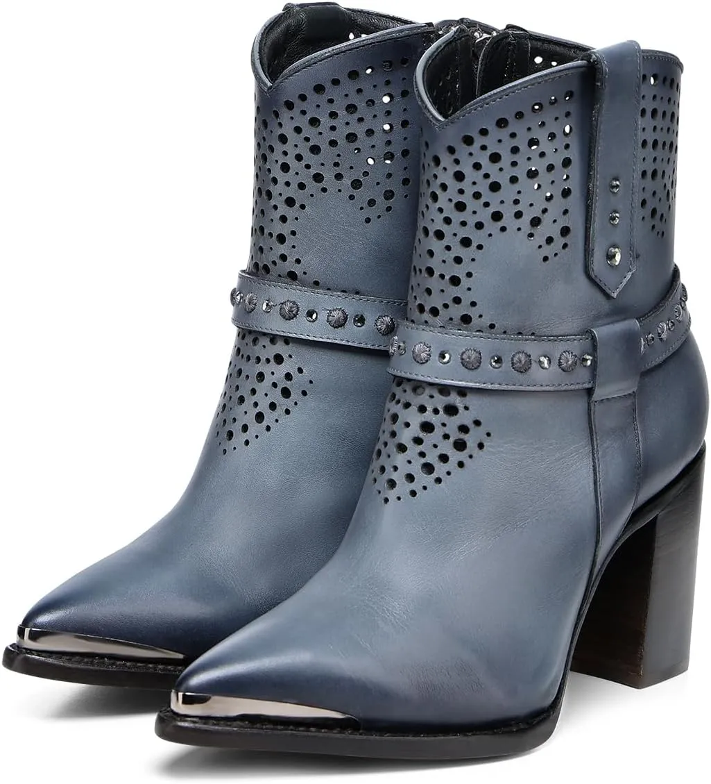CUADRA | Women's Genuine Leather Ankle Boot with Crystals 4I18RS Blue