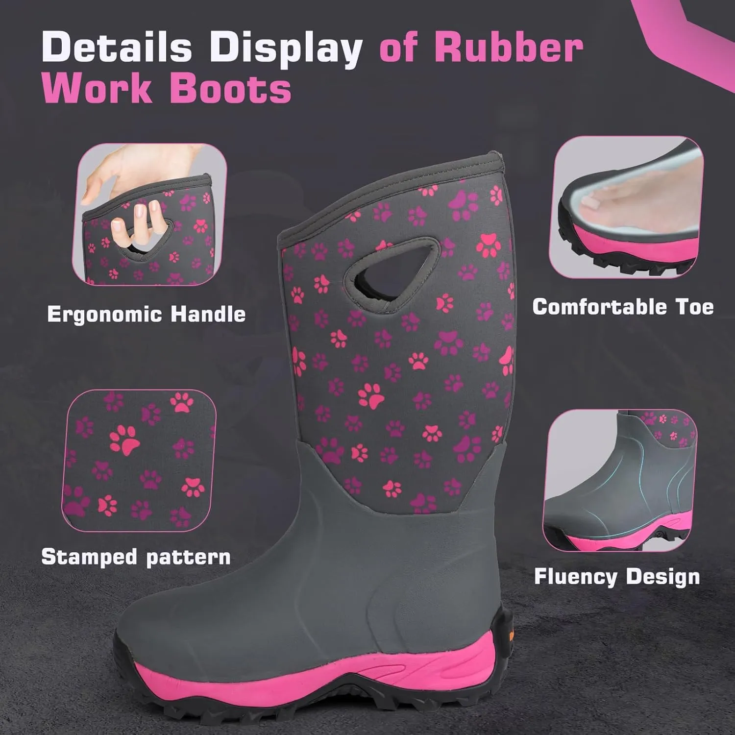 DaeRainy Neoprene Rubber Boots for Women,Waterproof Rainboots with Sturdy Neoprene for Outdoor Working Farming Fishing Hunting Gardening