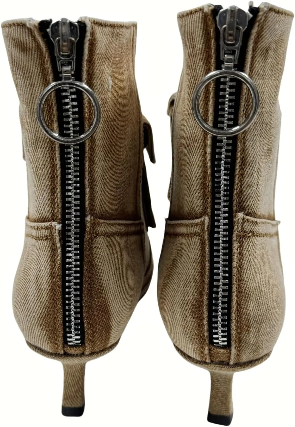 Denim Boots for Women Short Ankle Jeans Booties Kitten Low Heel Boots Womens Pointed Toe Boot With Zipper Fashion Casual Shoes