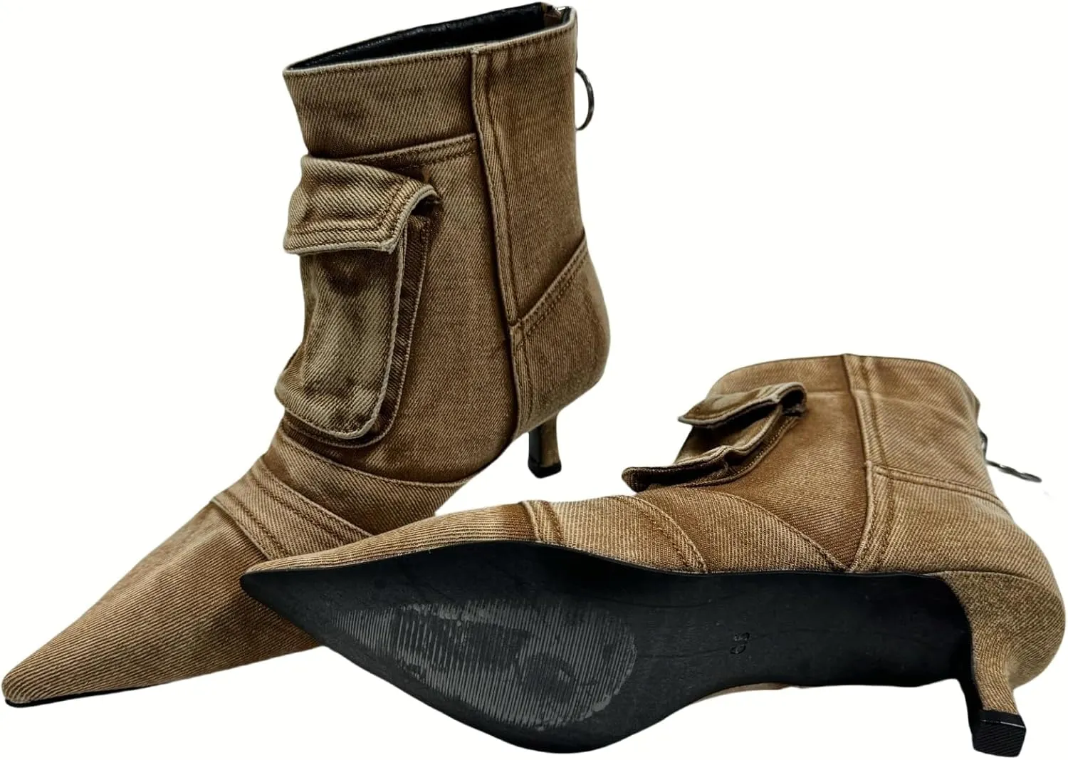Denim Boots for Women Short Ankle Jeans Booties Kitten Low Heel Boots Womens Pointed Toe Boot With Zipper Fashion Casual Shoes
