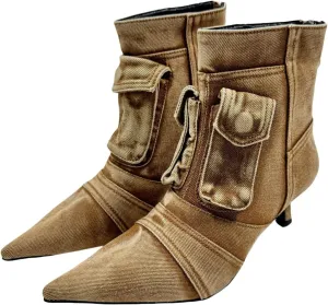 Denim Boots for Women Short Ankle Jeans Booties Kitten Low Heel Boots Womens Pointed Toe Boot With Zipper Fashion Casual Shoes