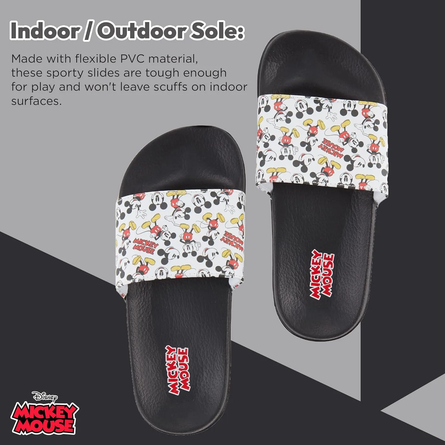 Disney Ladies Minnie and Mickey Slides - Ladies Classic Mickey and Minnie Mouse Slide Sandals Mickey & Minnie Mouse Slip On Slides
