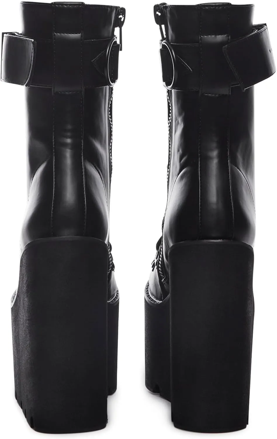 Dolls Kill Traitor Boots by Current Mood – Black Vegan Leather Platform Boots with Wedge Heels & Lace-Up Design