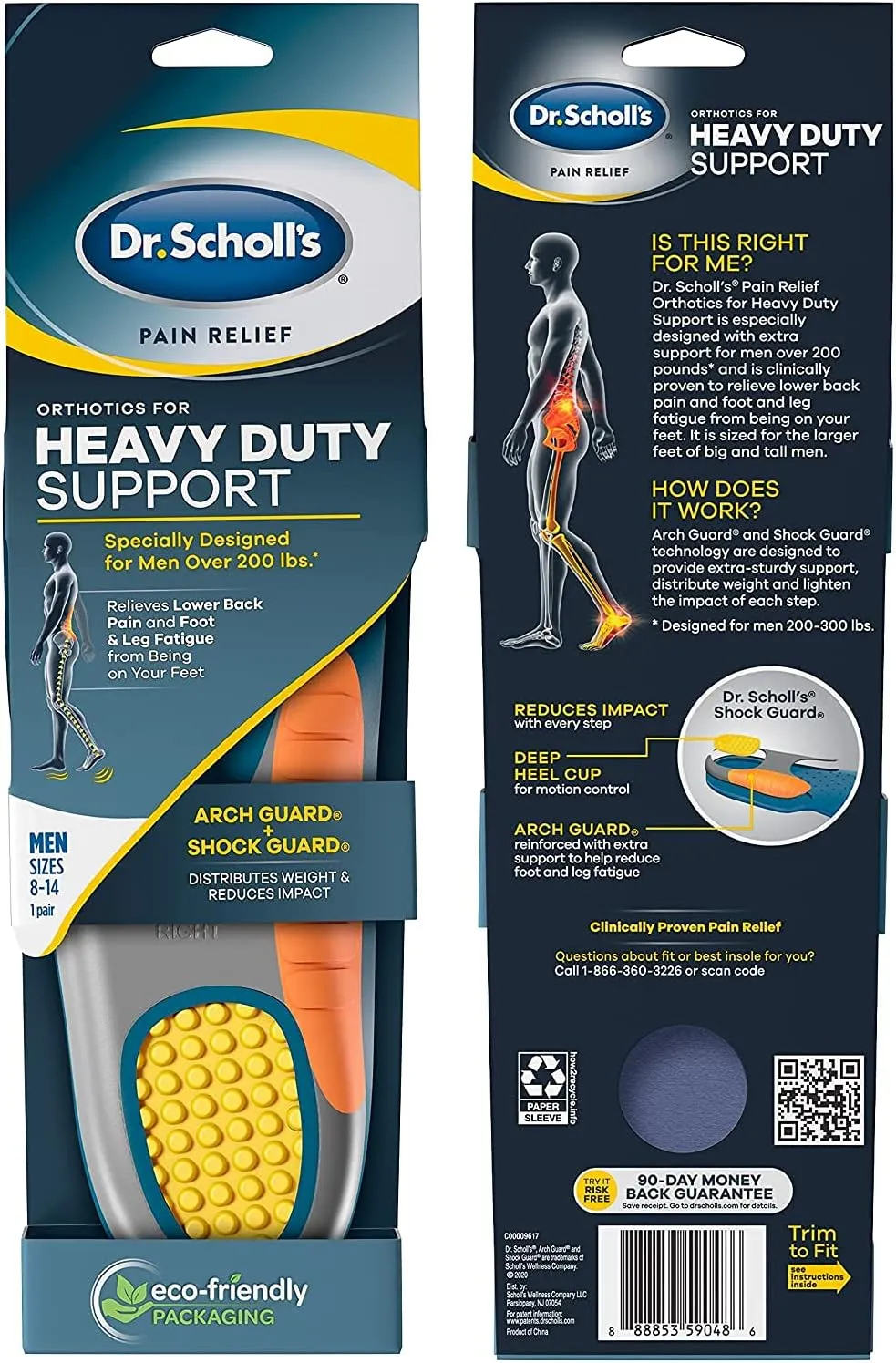 Dr. Scholl's Pain Relief Orthotics for Heavy Duty Support for Men, 1 Pair, Size 8-14