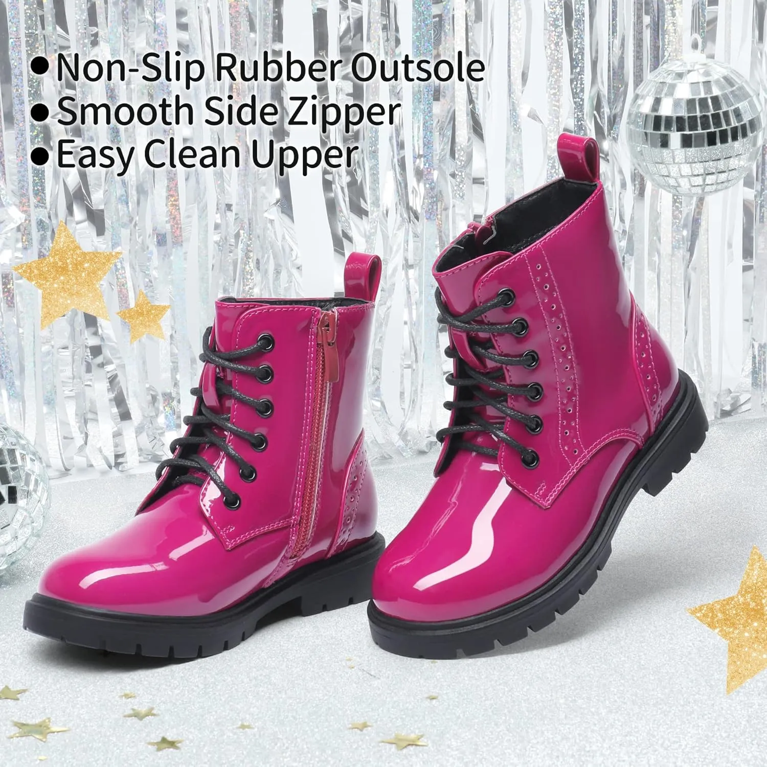 DREAM PAIRS Boys Girls Side Zipper Combat Ankle Boots(Toddler/Little Kid