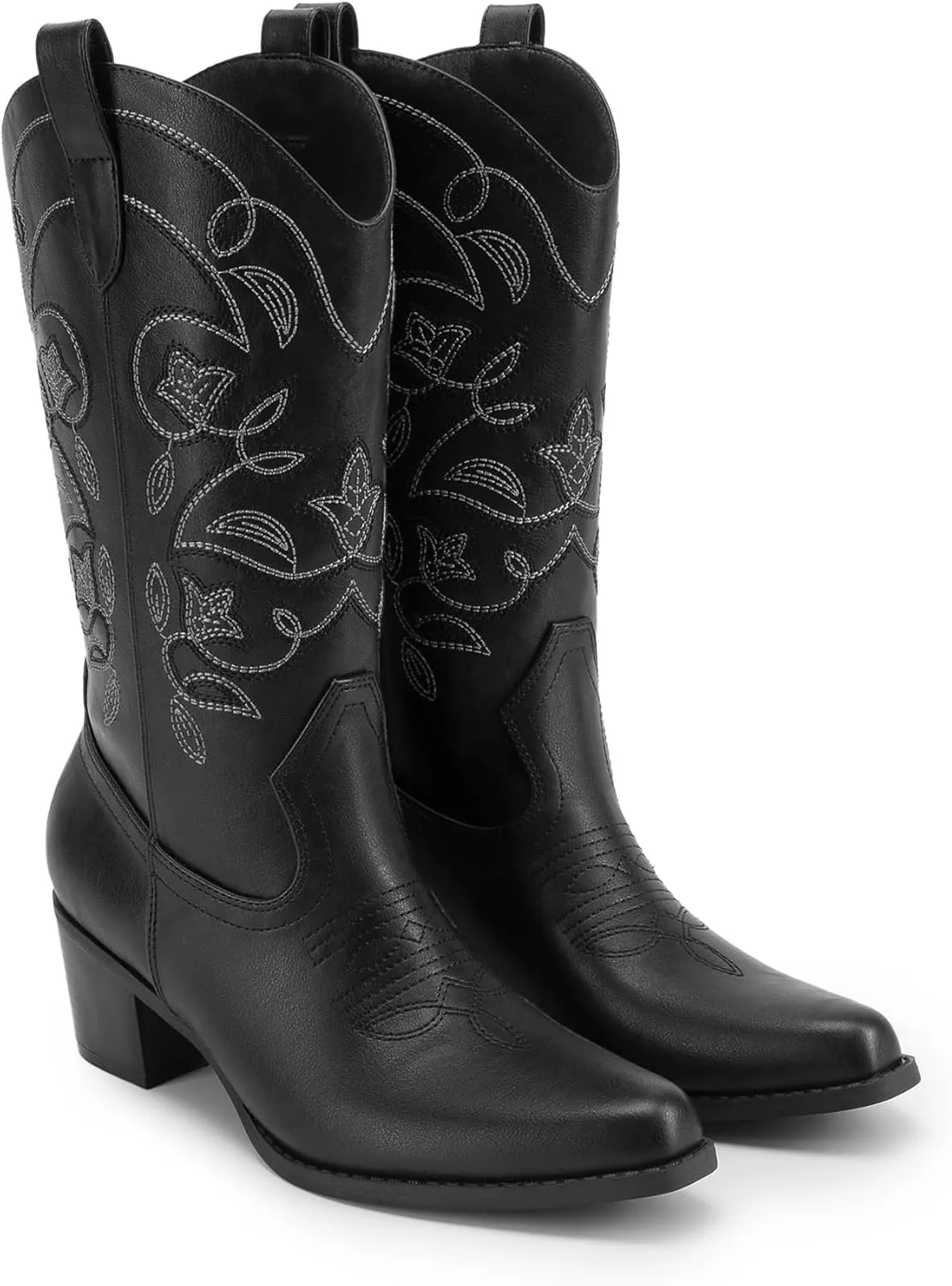 DREAM PAIRS Cowboy Boots for Women Cowgirl Western Boots Fashion Embroidery Stitched Chunky Heel Mid Calf Boots
