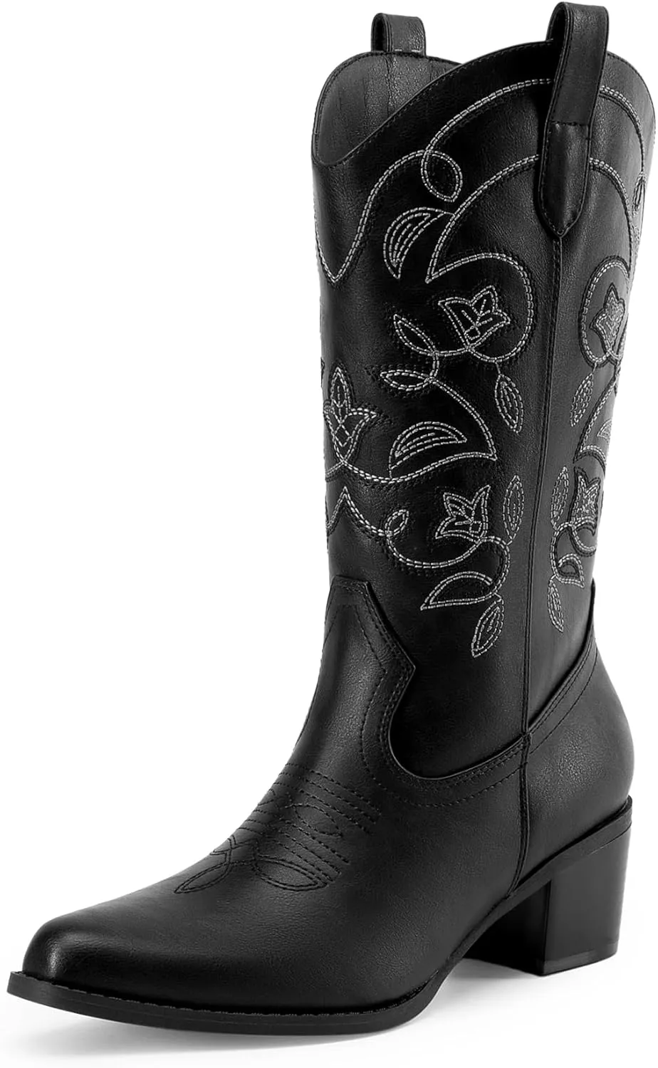 DREAM PAIRS Cowboy Boots for Women Cowgirl Western Boots Fashion Embroidery Stitched Chunky Heel Mid Calf Boots