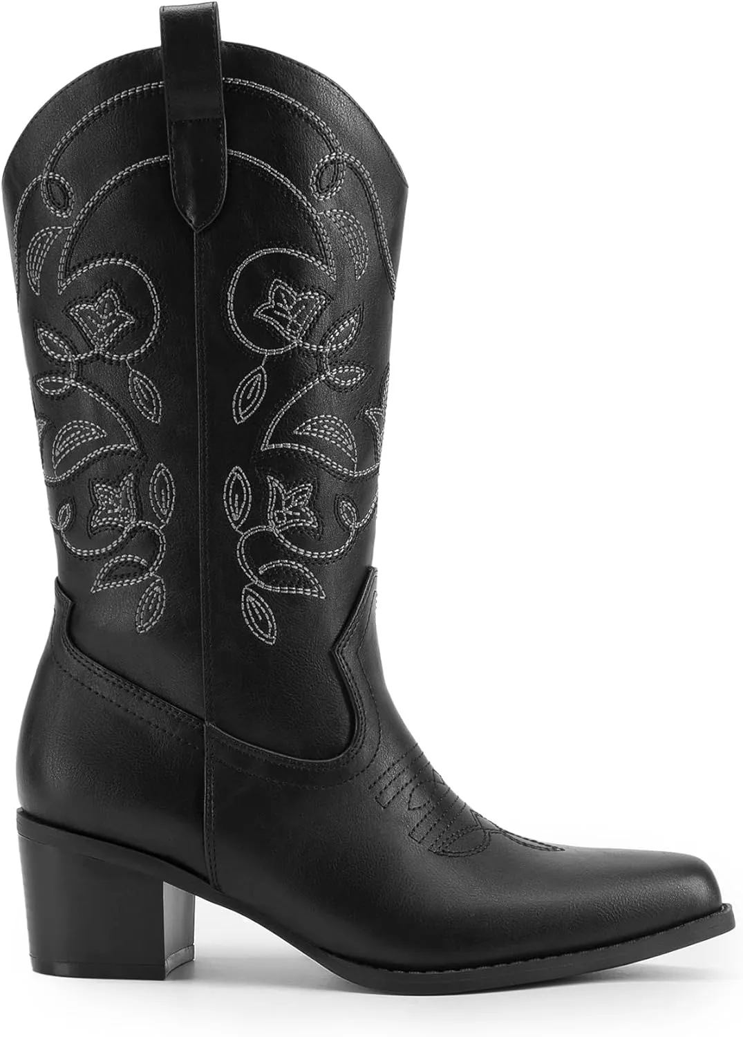 DREAM PAIRS Cowboy Boots for Women Cowgirl Western Boots Fashion Embroidery Stitched Chunky Heel Mid Calf Boots