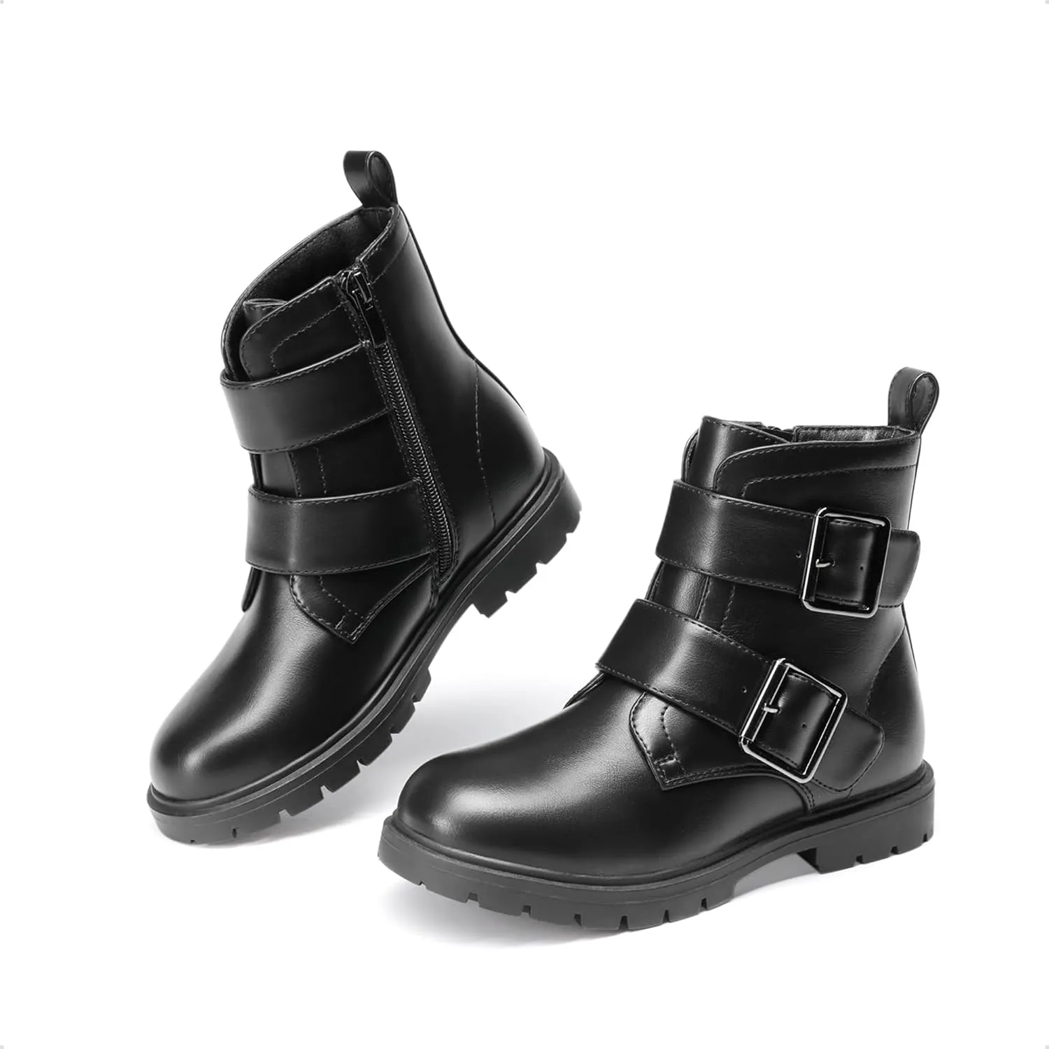 DREAM PAIRS Girls Boys Glitter Ankle Boots Side Zipper Combat Shoes with Buckles Toddler/Little Kid/Big Kid
