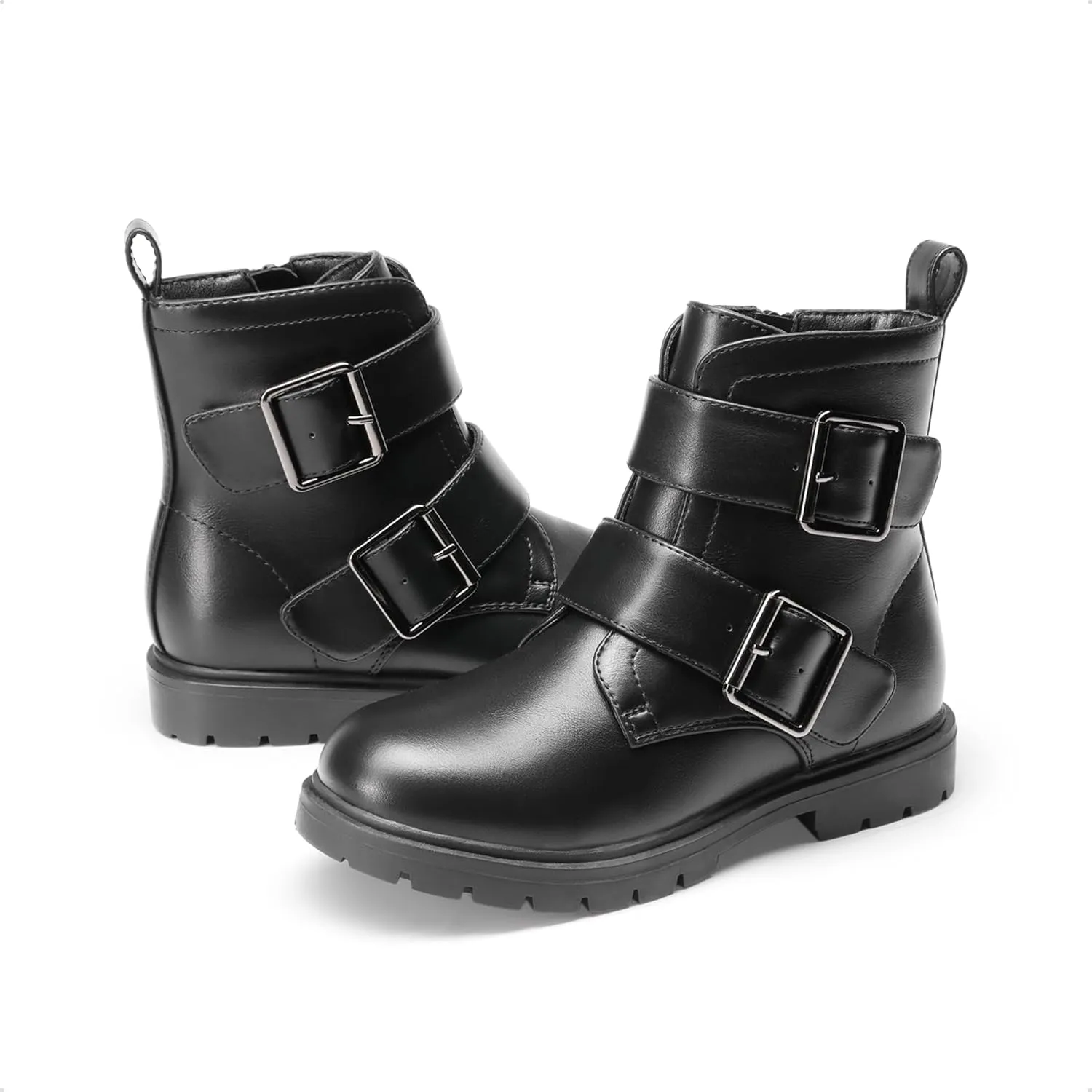 DREAM PAIRS Girls Boys Glitter Ankle Boots Side Zipper Combat Shoes with Buckles Toddler/Little Kid/Big Kid