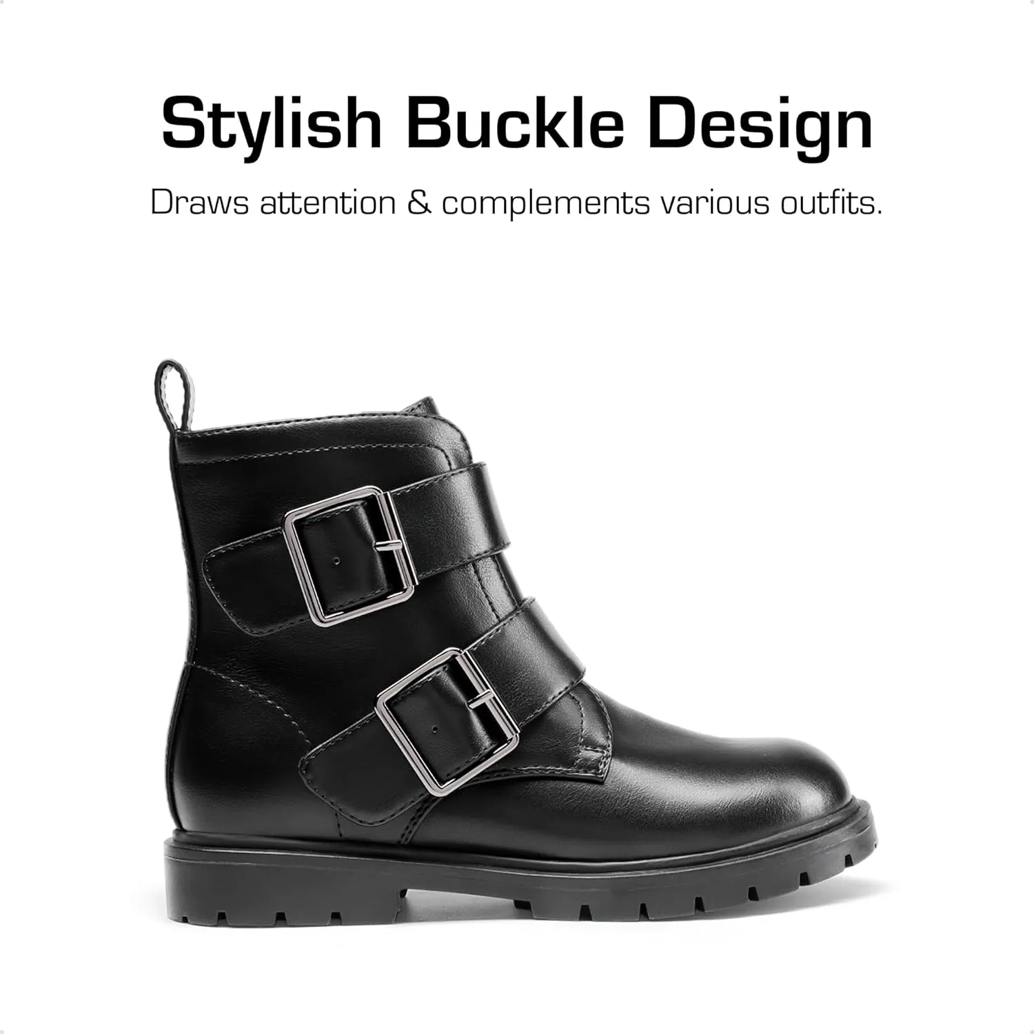 DREAM PAIRS Girls Boys Glitter Ankle Boots Side Zipper Combat Shoes with Buckles Toddler/Little Kid/Big Kid