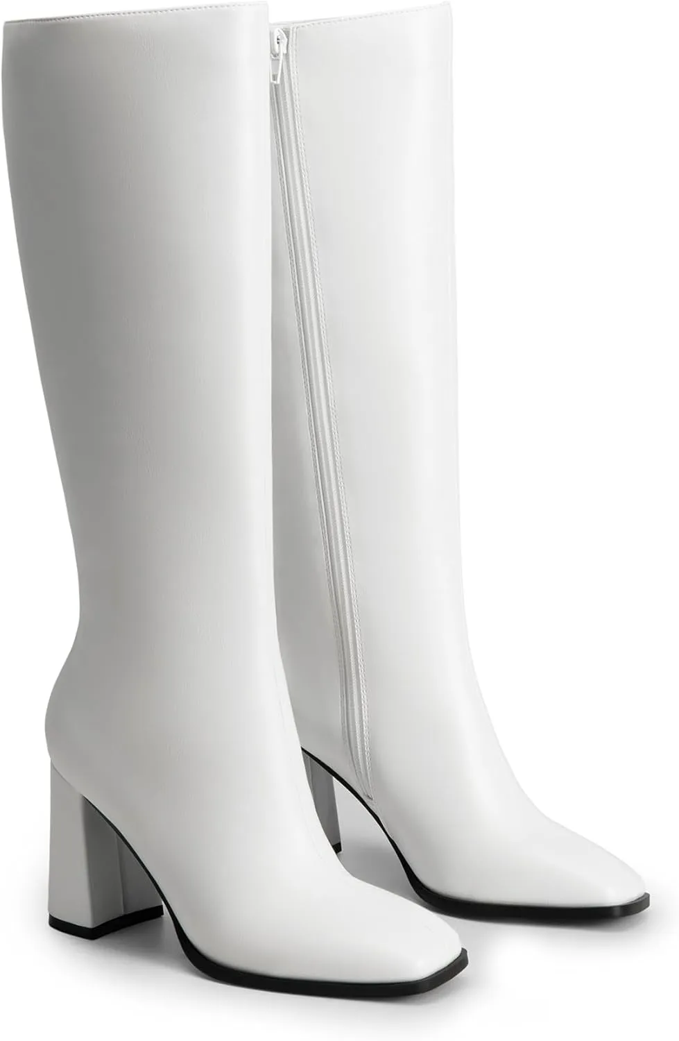 DREAM PAIRS Knee High Boots for Women Square Toe Gogo Chunky Heel with Side Zip