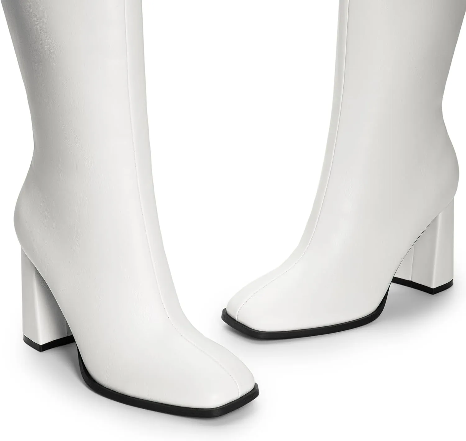 DREAM PAIRS Knee High Boots for Women Square Toe Gogo Chunky Heel with Side Zip