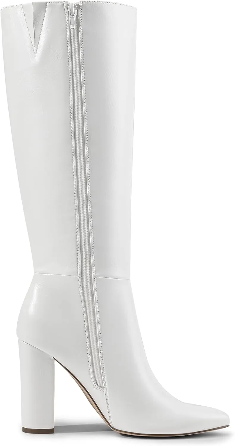 DREAM PAIRS Knee High Boots Women Chunky Heel Pointed Toe Tall Boots for Women Side Zipper Long Boots