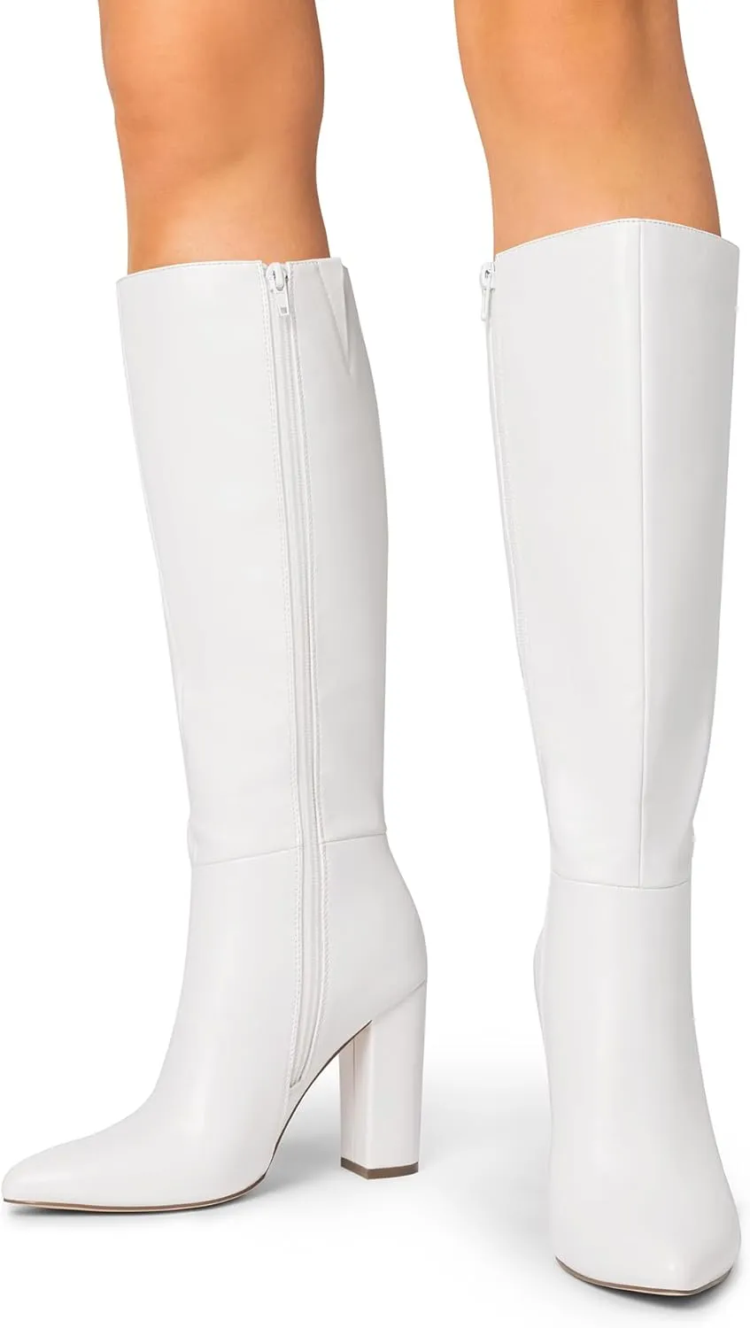 DREAM PAIRS Knee High Boots Women Chunky Heel Pointed Toe Tall Boots for Women Side Zipper Long Boots